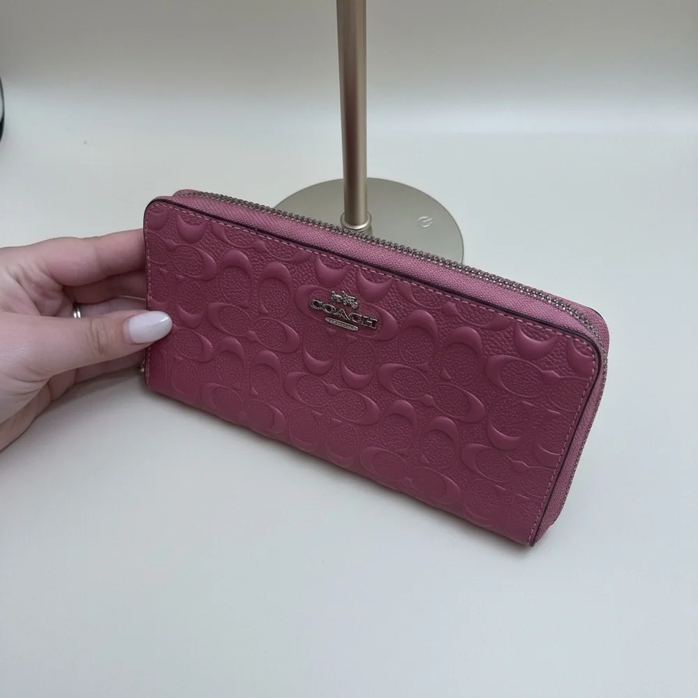 Coach Accordion Zip Signature Debossed Wallet